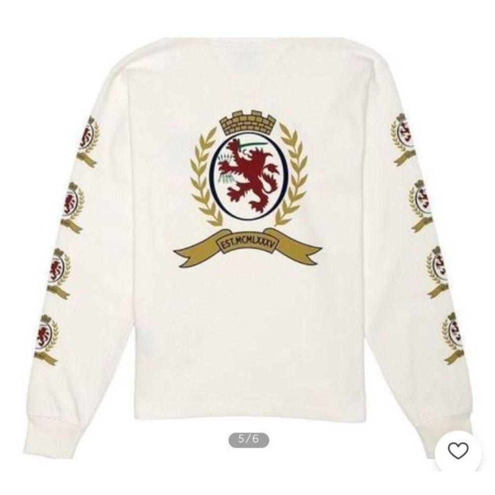 Tommy Jeans Long Sleeve Crest Logo T-Shirt White Mens Large